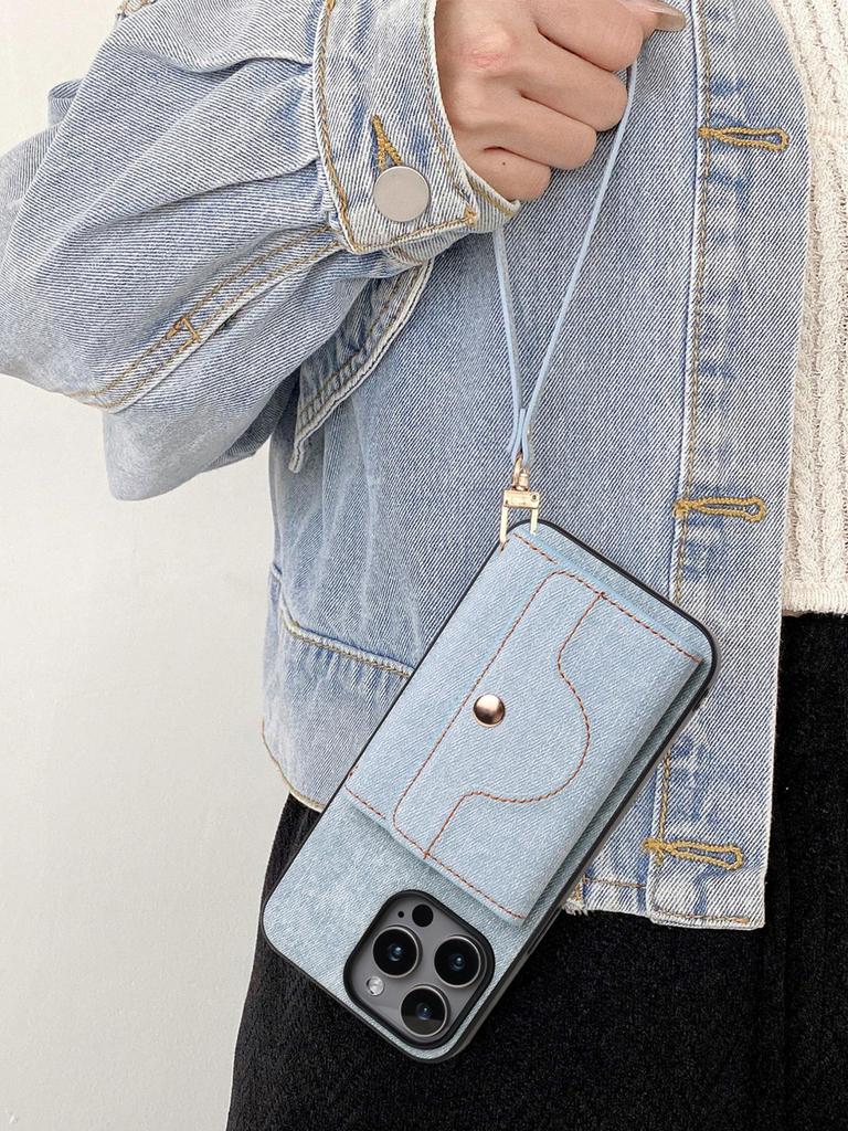IPhone 17 Hülle: Kompatibel mit Apple 16 Pro Max, 15, 14 - Denim-Textur mit Armband-Kartenhalter