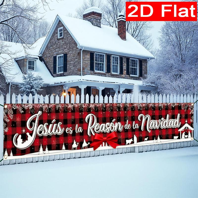 Merry Christmas Outdoor Christmas Garden Banner, Polyester Fence Holiday Yard Sign