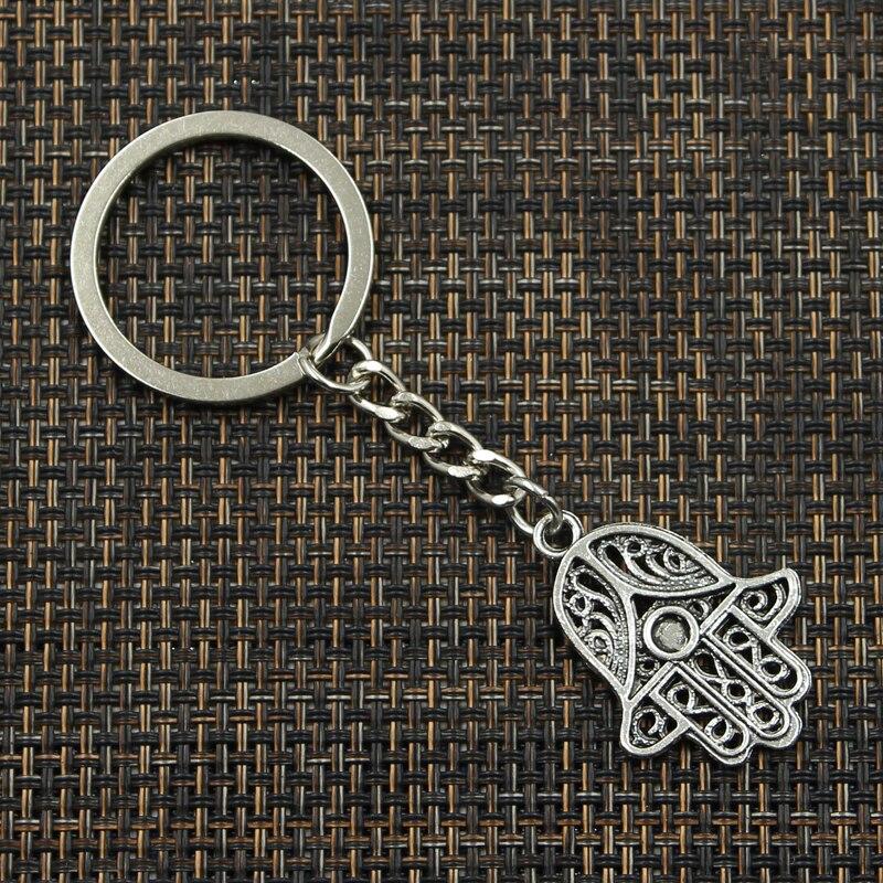 Fashion 30mm Key Ring Metal Key Chain Keychain Jewelry Antique Silver Color Fatima Hand Hamsa Palm Protection 33x25mm Pendant
