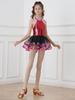 Mädchen Pailletten Tutu Kleid Ärmellos Rundhalsausschnitt Hohlrücken Design Mesh Rock Glitzernde Träger Tanzkostüm