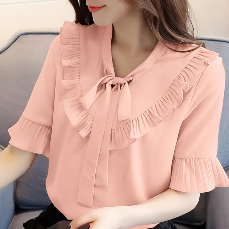 

ZANZEA Женская повседневная летняя блузка с V-образным вырезом и коротким рукавом S розовый