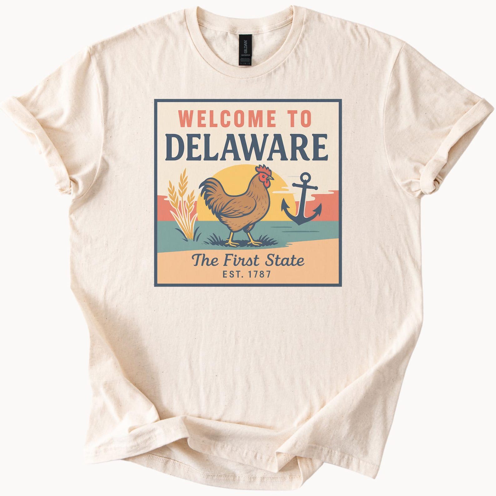 Welcome to Delaware Graphic T Shirt First State Chicken and Anchor Design Delaware Souvenir Tee Est 1787 State Pride Apparel 100