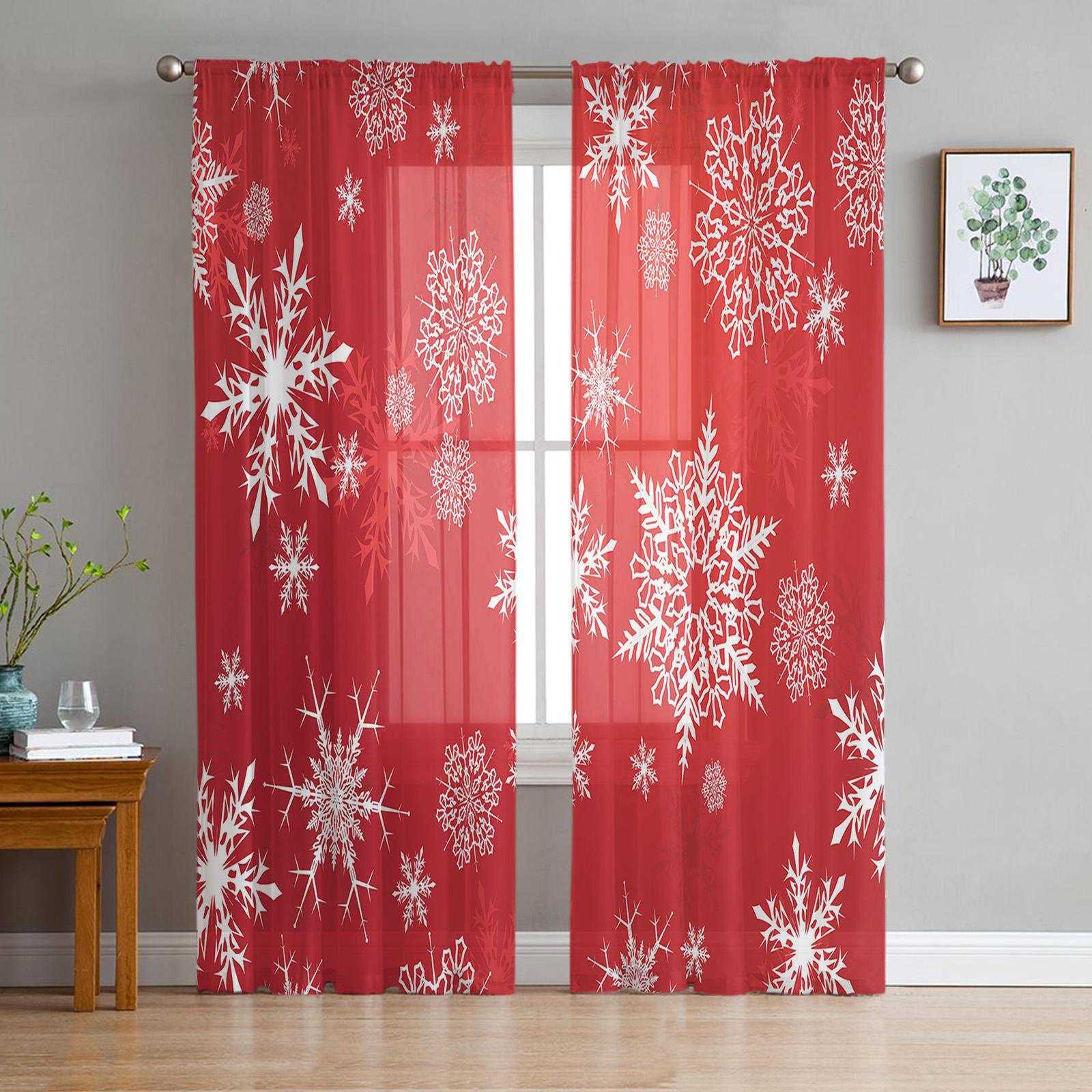

Тюлевые шторы со снежинками на красном фоне для гостиной, кухни, прозрачная вуаль, занавеска для спальни, оконные панели