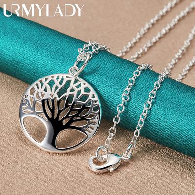 925 Sterling Silber Baum des Lebens Ronud 16-30 Zoll Anhänger Halskette für Frauen Hochzeit Verlobungsschmuck