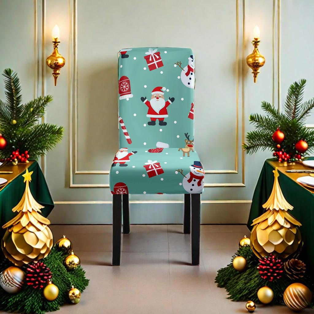 Christmas Printed Chair Cover Non-Slip Dustproof Spandex Washable Elastic Chair Cover Christmas Event Decorative Seat Protector