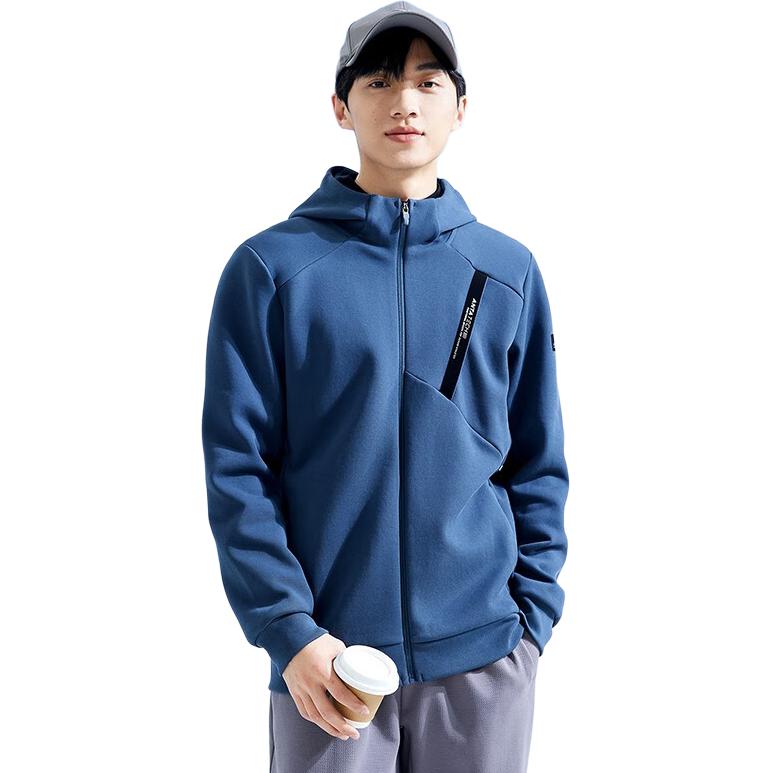 Anta Solid Color Thickened Knitted Sports Jacket With Hood Men Jackets Whale-Fin-Blue 152337709N-3