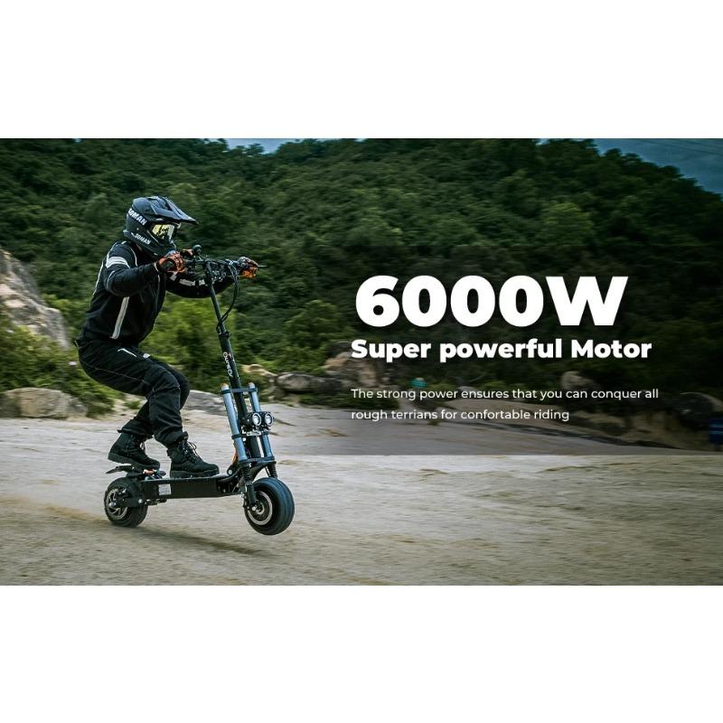 E5B Electric Scooter with Seat, 6000W Dual Motors, 60V 40AH Battery, 11" Tires, Top Speed 85 Km/h, Dual Hydraulic Shock Absorbers, Max Range 120km