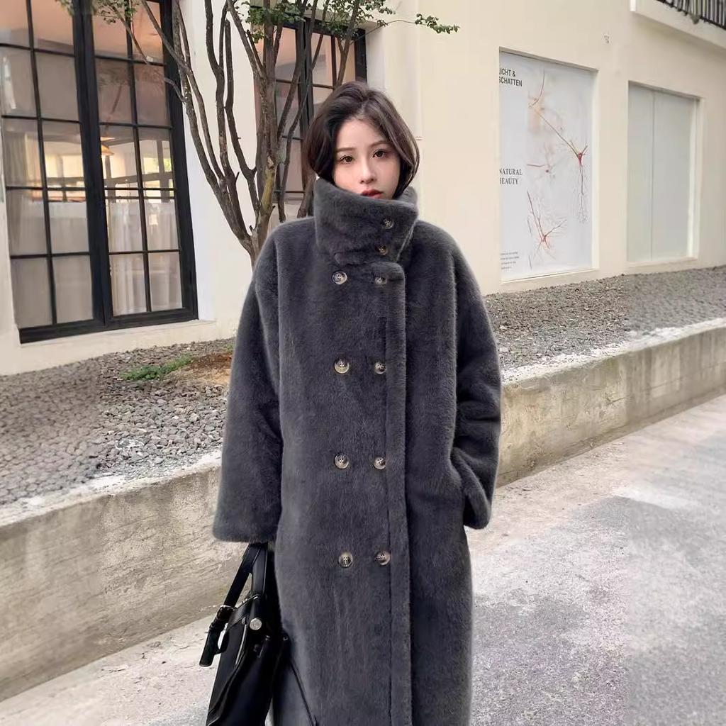 VAYLA Damen Kunstpelz Lange Mäntel Jacken Stehkragen Mantel Dick Warm Y2k Streetwear Jacke Elegant Arbeit Freizeit Oberbekleidung Herbst Winter