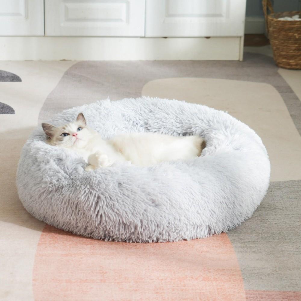 

Plush Pet Cat Bed Soft Pet Sofa New Cat Donut Bed світло-сірий колір