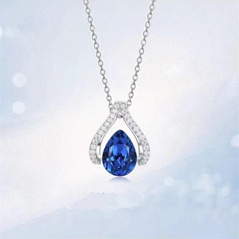 

Модное ожерелье с подвеской в виде капли воды, синие фианиты, роскошные женские аксессуары для вечеринки, необычный подарок на день рождения, женские украшения 45cm