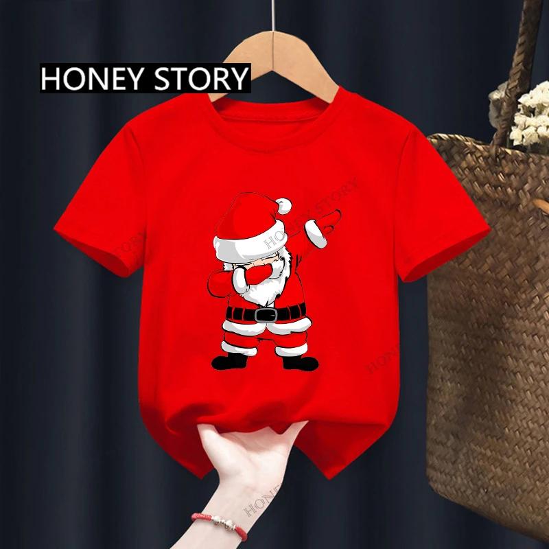 Christmas Kid T Shirt Fashion Merry Christmas Letter-printed Children's T-shirt Short-sleeved Tops for Children Clothes Tee