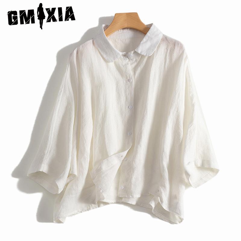 

GMXIA Женские модные повседневные однотонные блузки и рубашки-поло с длинным рукавом с принтом XXL белый