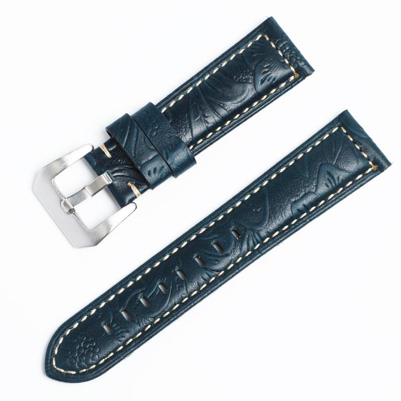 Vintage Crazy Horse Genuine Leather Watch Strap 22mm, Embossed Top Layer Cowhide Sport Band for Panerai