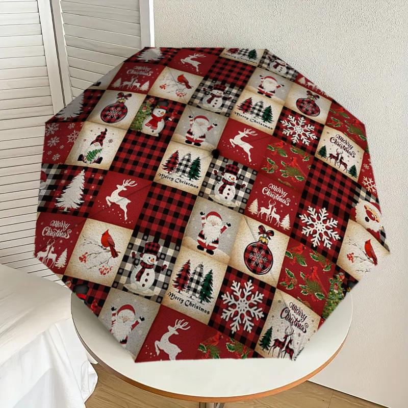 

1pc Christmas Plaid Winter Holiday Round Tablecloth Umbrella with Plastic Handle,Suitable for All Seasons Home Travel Outdoor UmbrellaDD247
