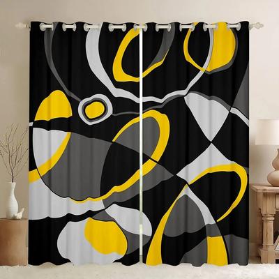 Yellow Grey Black Geometry Thick Blackout Curtains for Living Room Bedroom Geometric Circle Drape for Bedroom Customize Curtain