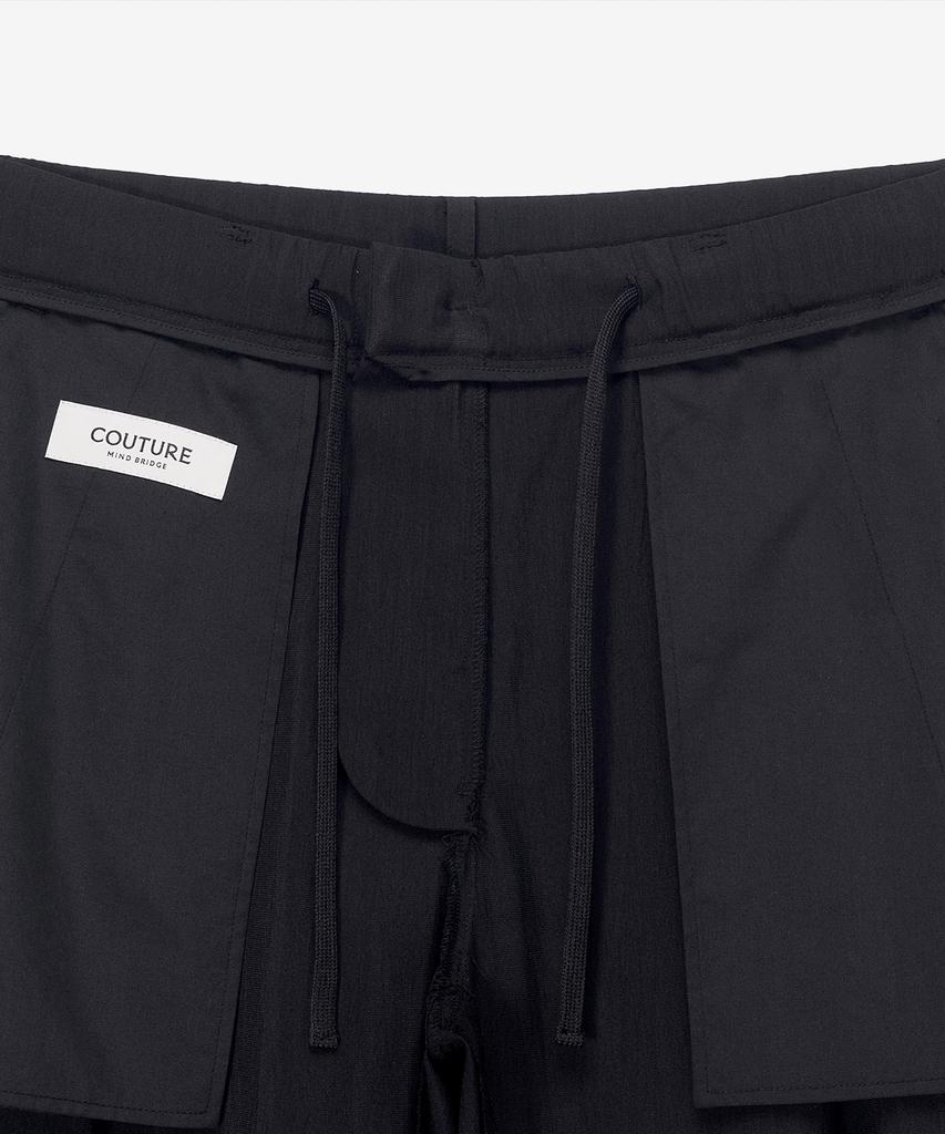 MINDBRIDGE [Couture] Black Wide Single-Pleat Washered String Full Elastic Waist Pants