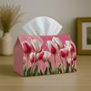 1pc Realistic Pink Tulip Tissue Box with Bright Gradient Petal Meadow Spring-Fabric Napkin Storage Organizer for Kitchen,Car,Elegant Decorative Box,Pu