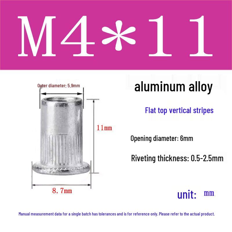 US Standard Flat Head Vertical Knurled Rivet Nut - Aluminum Alloy/Stainless Steel/Galvanized