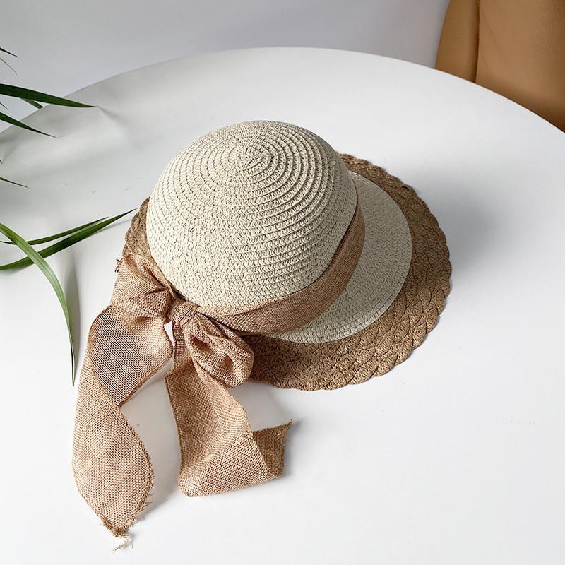 

Classic Round Top Sun Hat For Women With Flower Edge And Wide Brim Coverage бежевий