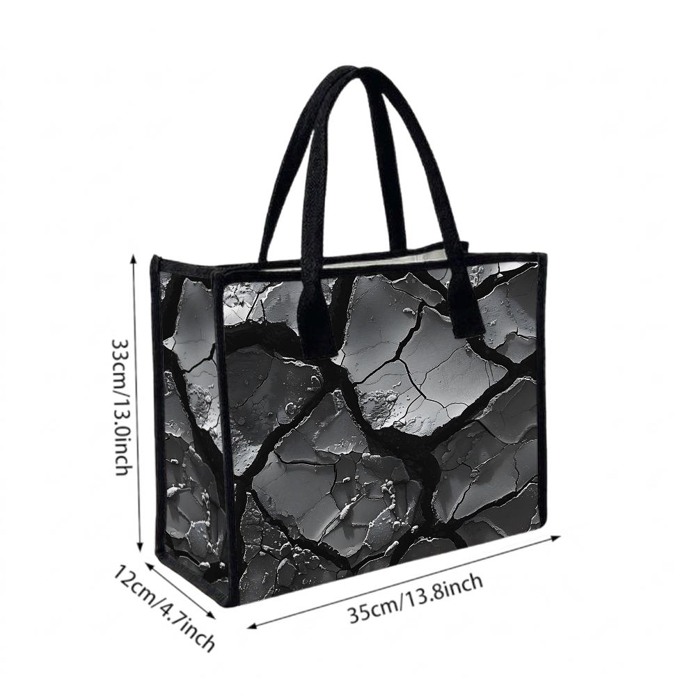 Gray Cracked Pattern Tote Bag Portable Daily Use Shopping Handbag Trendy Casual Large Capacity Carry Pouch