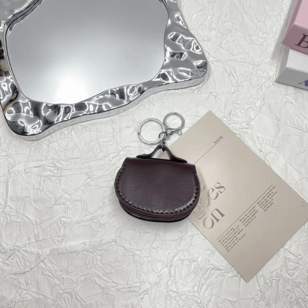 Multifunctional Earphone Bag Car Keychain PU Leather Mini Leather Bag Solid Color Small Bag Pendant Storage Bag