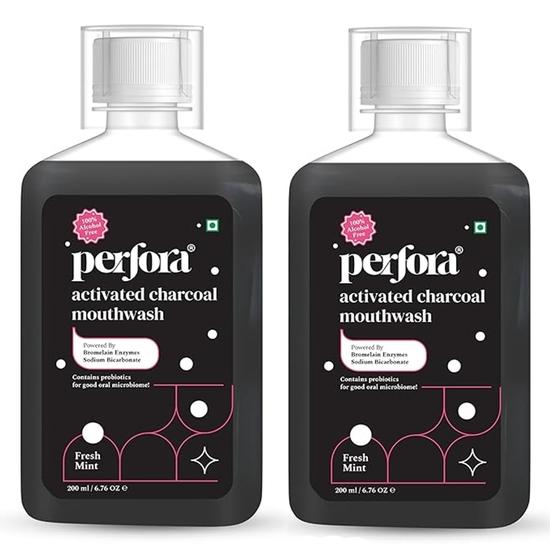 

Perfora Отбеливающий ополаскиватель для полости рта с активированным углем - 200 мл X 2 | Жидкость для полоскания рта без спирта с бикарбонатом натрия и гиалуроновой кислотой