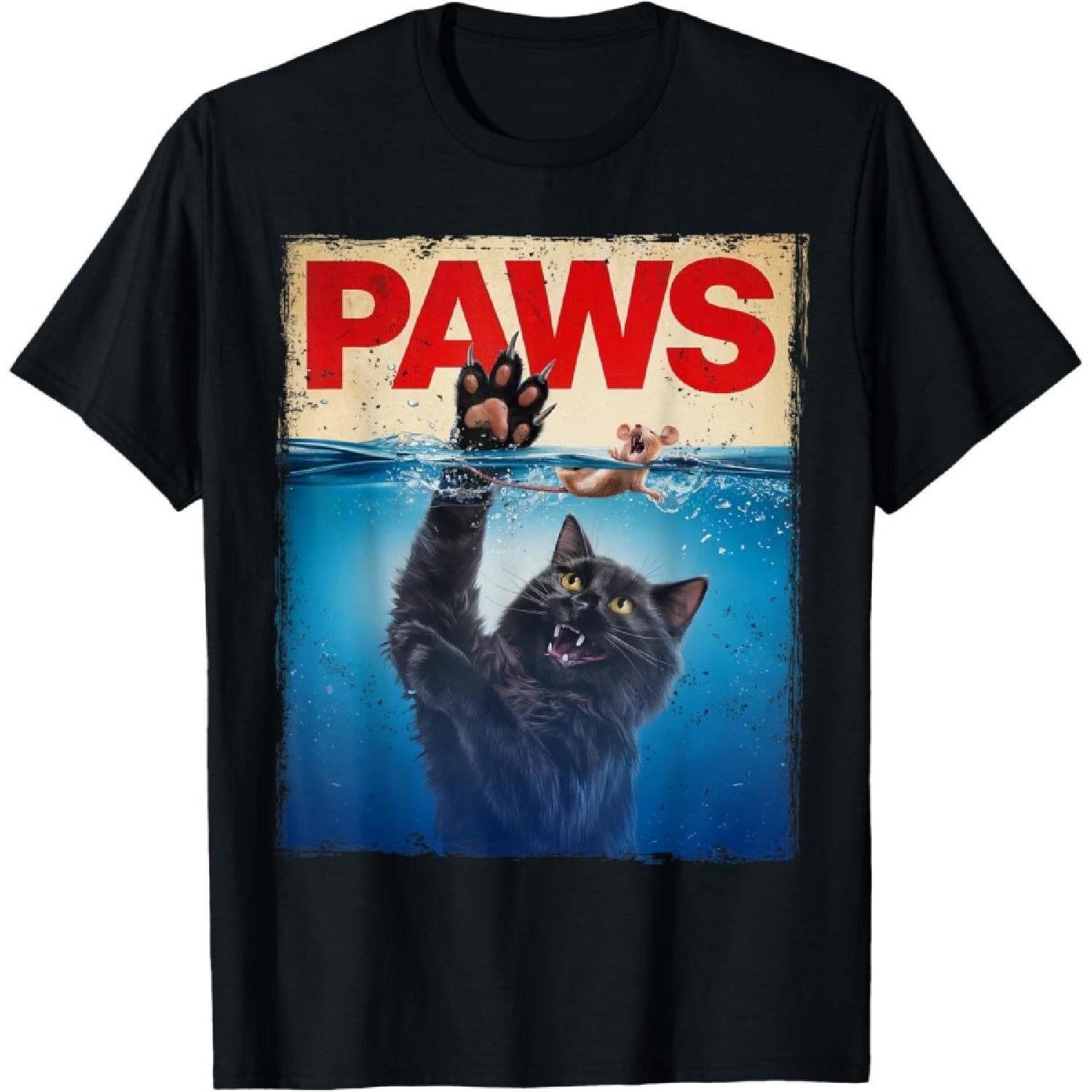 Paws Parody Black Cat Chasing a Cute Scared Mouse Top Kitten T-Shirt XXXXXL чёрный