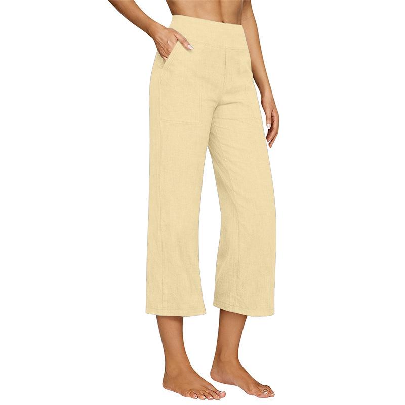 2026 Women's European Cotton Linen High-Waisted Wide-Leg Pants, Early Spring Fashion, Seven-Tenths Length.