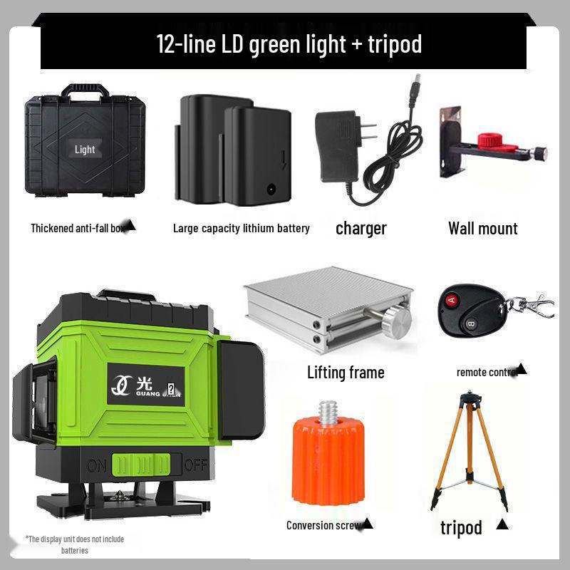High Precision 12/16 Line Infrared Green Laser Level with Automatic Leveling for Walls and Floors