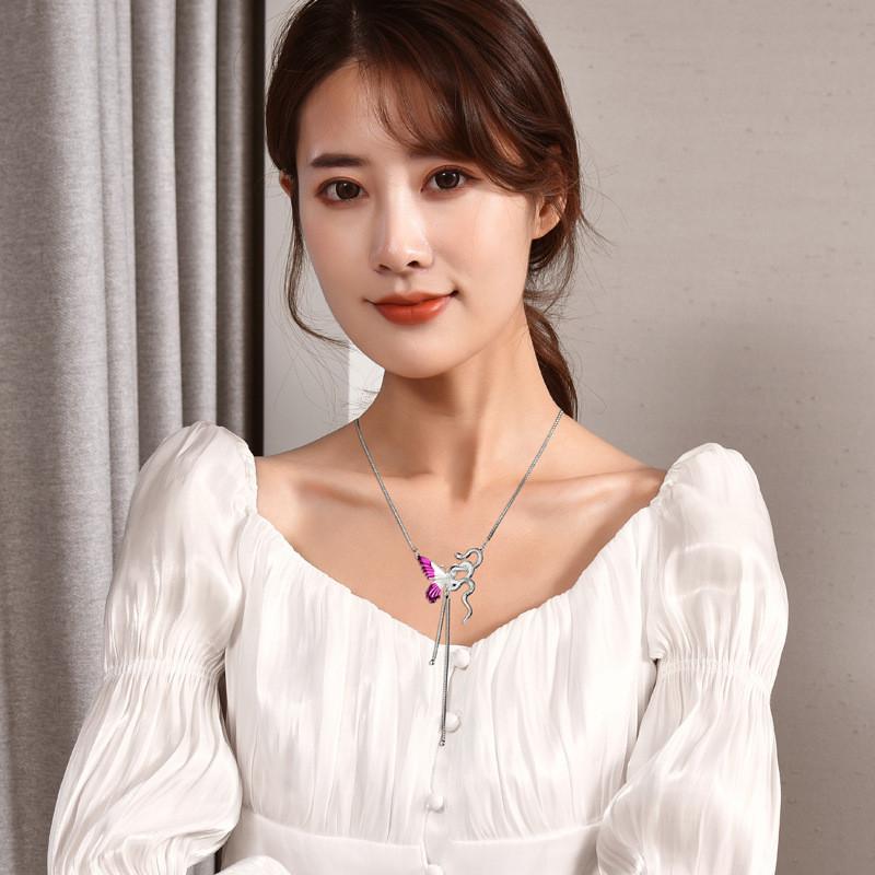 Charming Butterfly Pendant Necklace In Gradient Blue And Red Stylish Jewelry For Women