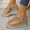 Crystal Pearl Decor Women's Wedges Sandals Bohemian Style Beaded Platform Sandals for Woman Summer 2025 Thick Bottom Beach Shoes