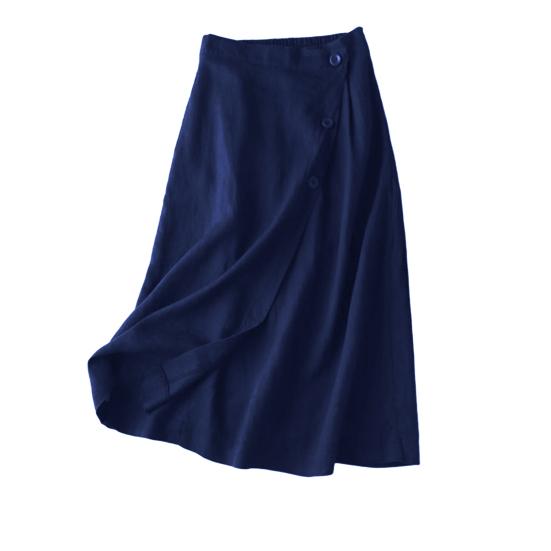 Damska spódnica trzy czwarte jednokolorowe duże obszycie w pasie A-line przycisk ozdobny element ubioru Streetwear wysokiej talii Lady spódnica na lato ubrania damskie