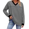 Fashionable Women's Loose Colorblock V-neck Long-sleeved Top