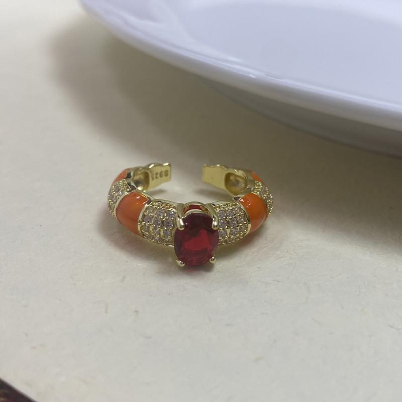 Design Geometric Unique Copper Ring For Women With Adjustable Fit And Colorful Zircon Stones