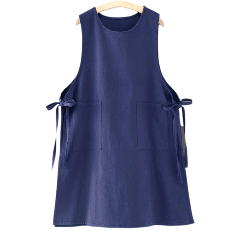

Cotton Round Neck Apron Rural Style Baking Work Clothes Universal Kitchen Apron Housewife синий