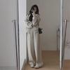 Women's Hong Kong Style Slimming Sweater Sports Suit with Wide-Leg Pants and Hooded Jacket