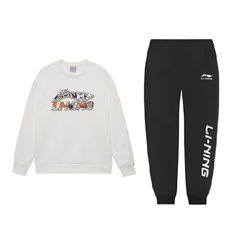 Li-Ning Letter Fleece Warm Comfortable Versatile Round Neck Pullover Sweatshirt Casual Sports Suit Unisex sweatshirt AWDVP37-1+YKLV207-1