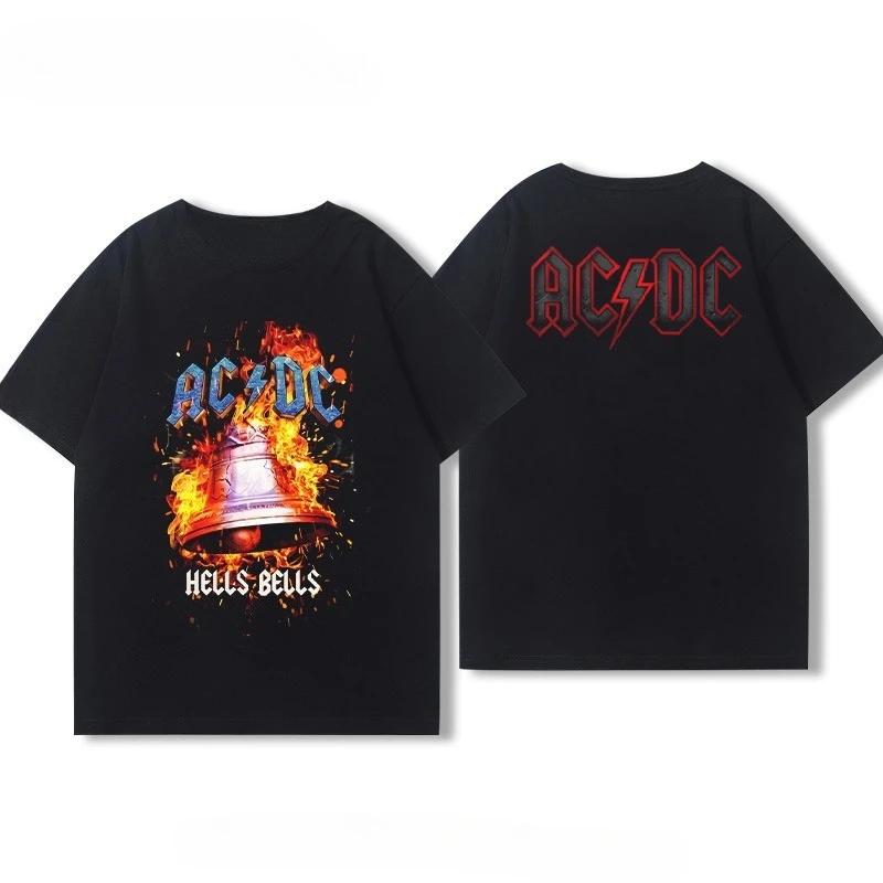 2026 ACDC Hells Bells Футболка Мужская и Женская с коротким рукавом Ретро Группа Y2k Топы Оверсайз Футболки Уличный Стиль Бренд Мужская Футболка S