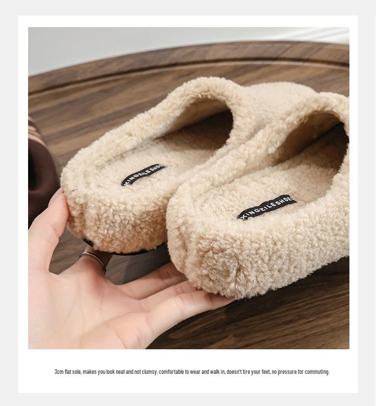2025 Winter Women's Furry Outdoor Shoes, Velvet-Lined, Thickened, Closed-Toe Fur Slippers, Warm Lambswool Loafers