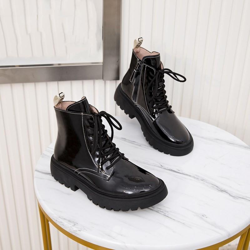 Mode AIYUQI Winterstiefel Damen 2025 Neu Echtes Leder Mode Damen Stiefeletten Schnürung Pelz Damen Motorradstiefel