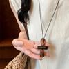 Adjustable Rope Wooden Sweater Chain Hollow Heart Long Chain Resin Necklace  Vintage