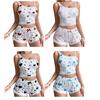 Women's Lace Trim Cami Pajama Set 2 Piece Ribbed Crop Top And Shorts Pjs Sets Heart Print Summer Casual Sleepwear