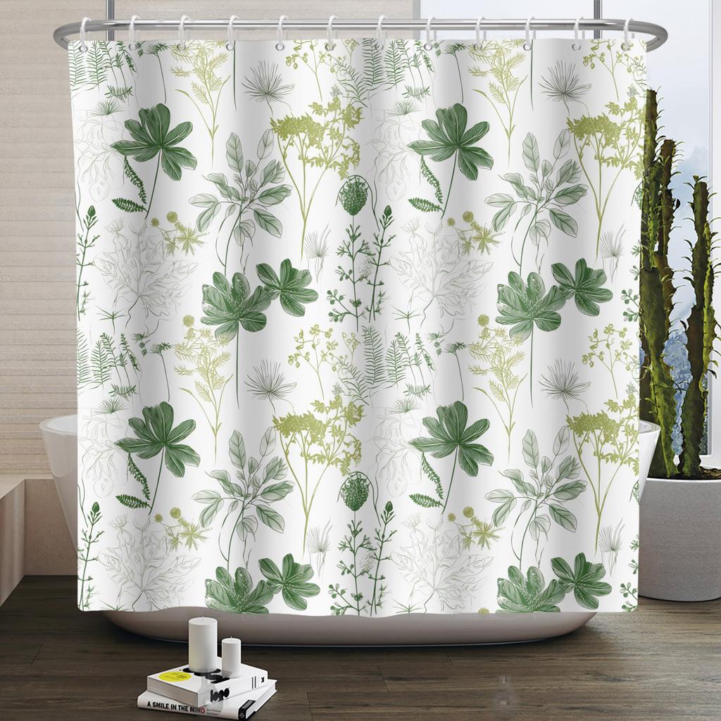 Watercolor Green Leaf Shower Curtain for Bathroom Vines Plant Nordic Minimalist Polyester Botanic Curtain for Home Hotel 180x2