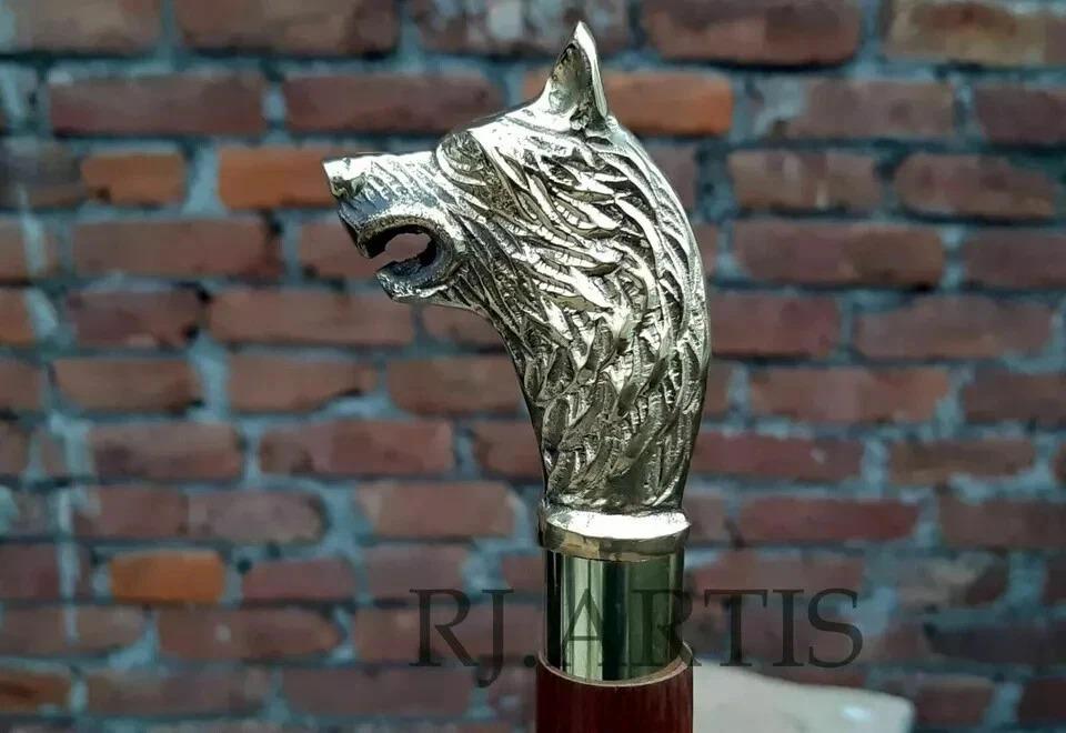 Handmade Walking Stick Solid Brass DRAGON Head Handle Wooden Vintage Cane GIFT