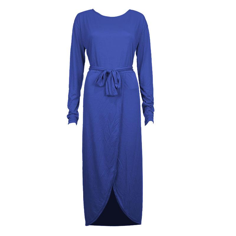 eBay solid color anti-sleeve flat long-sleeved crew neck irregular dress color