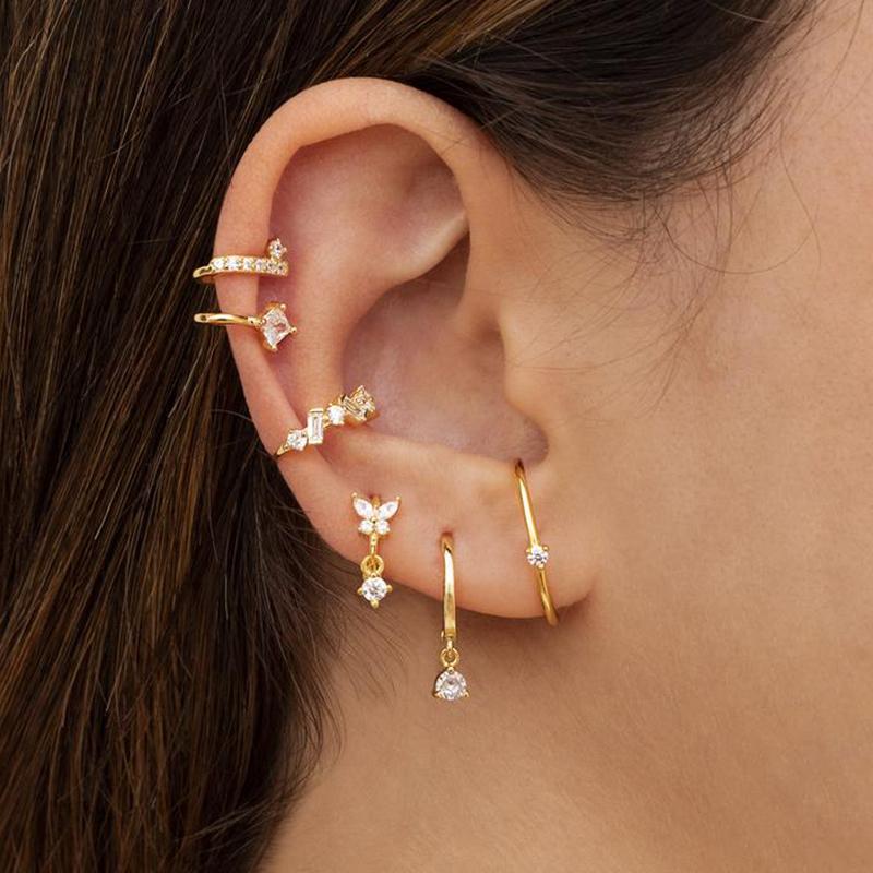 925 Silver Ear Needle White Crystal Gold Earrings for Women Luxury Water drop/Heart/Flower Pendant Earring Fine Jewelry