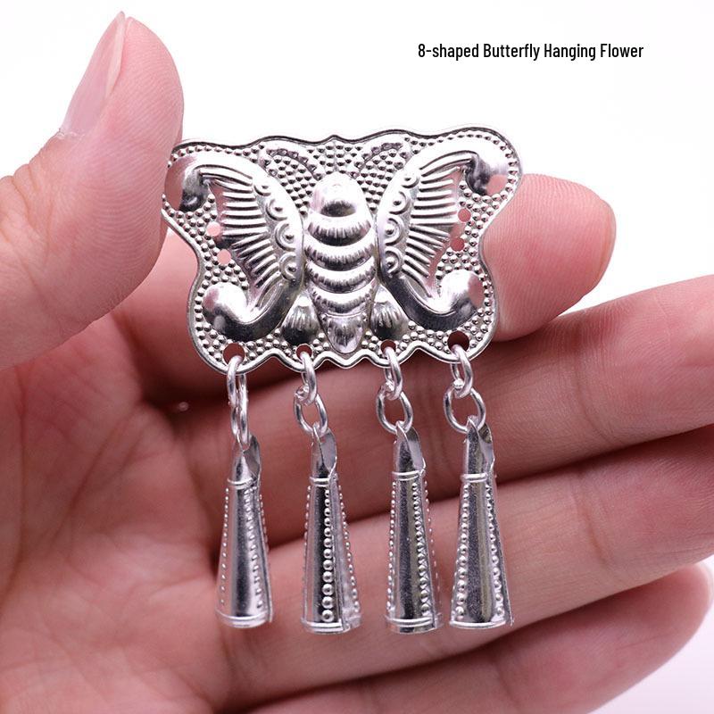 Miao Ethnic Style Butterfly Pendant with Bells: Imitation Silver Aluminum Ornaments for DIY Clothing Accessories