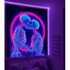 Manicer Blacklight Skull Tapestry – UV Reactive Neon The Kissing Lovers Skeleton Wall Hanging, Glow In the Dark Gothic Art Poster for Bedroom,