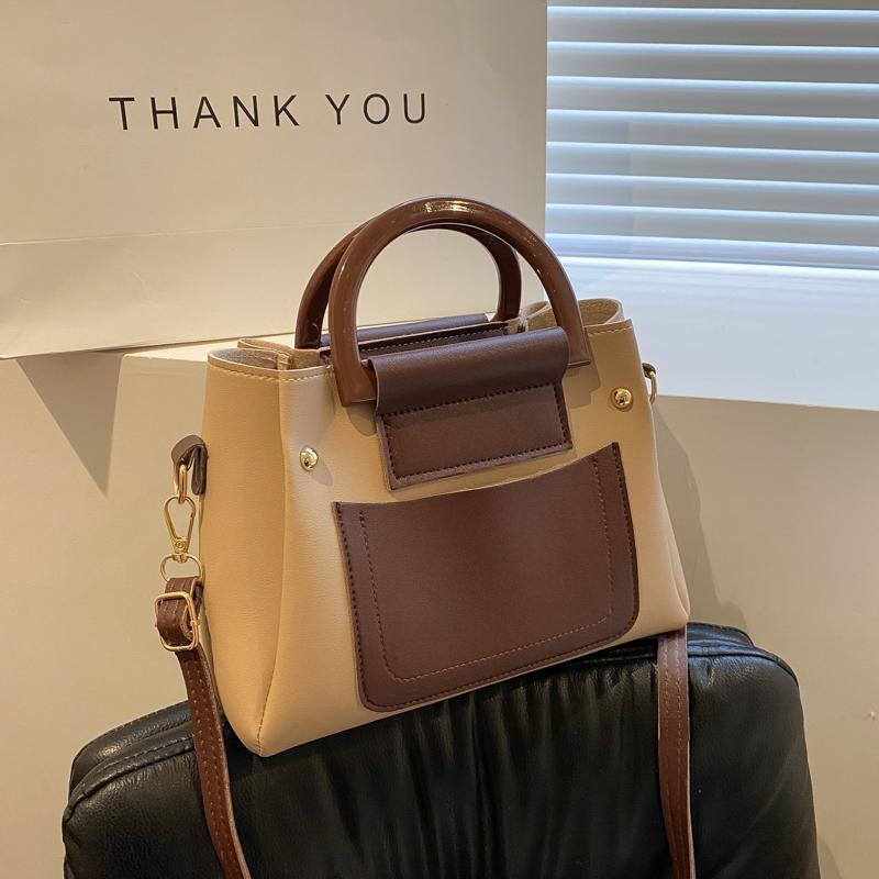 

Ретро контрастная сумка через плечо из искусственной кожи, женская высококачественная мягкая кожаная композитная сумка на молнии, универсальные сумки для подмышек Tide