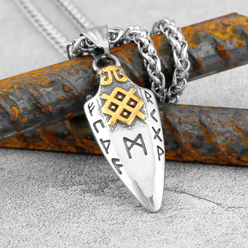 Nordische Runen Odins Speer Halskette Herren Goldfarbe Edelstahl Pfeilspitze Anhänger Valknut Talisman Männlicher Wikinger Schmuck Geschenk